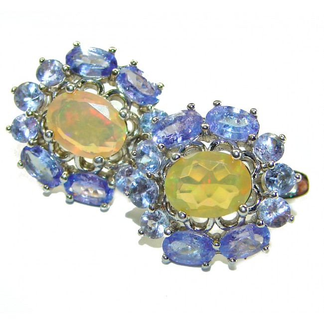 Genuine 6.5 carat Ethiopian Opal Tanzanite .925 Sterling Silver handmade earrings