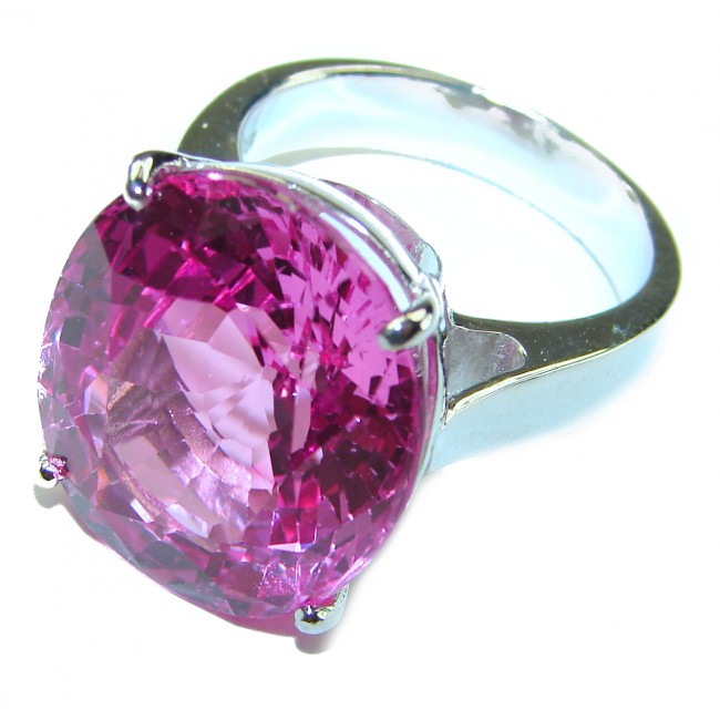 Blooming Pink Orchid 10.5 carat OVAL cut Pink Topaz .925 Silver handcrafted Cocktail Ring s. 8