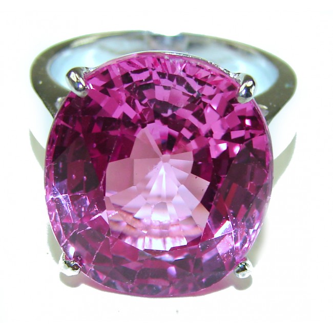 Blooming Pink Orchid 10.5 carat OVAL cut Pink Topaz .925 Silver handcrafted Cocktail Ring s. 8