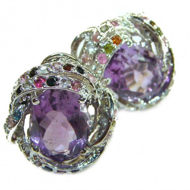 Fancy authentic Amethyst Tourmaline .925 Sterling Silver handcrafted earrings