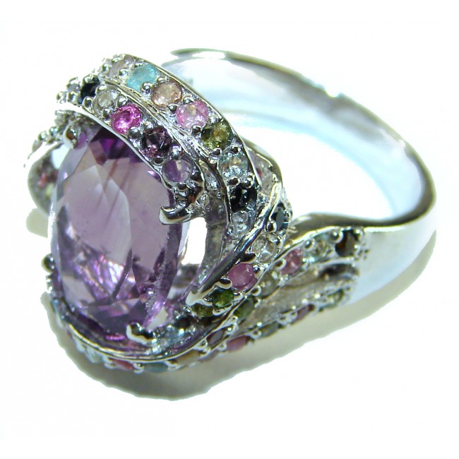 Fancy authentic Amethyst Tourmaline .925 Sterling Silver Handcrafted Ring size 7 3/4