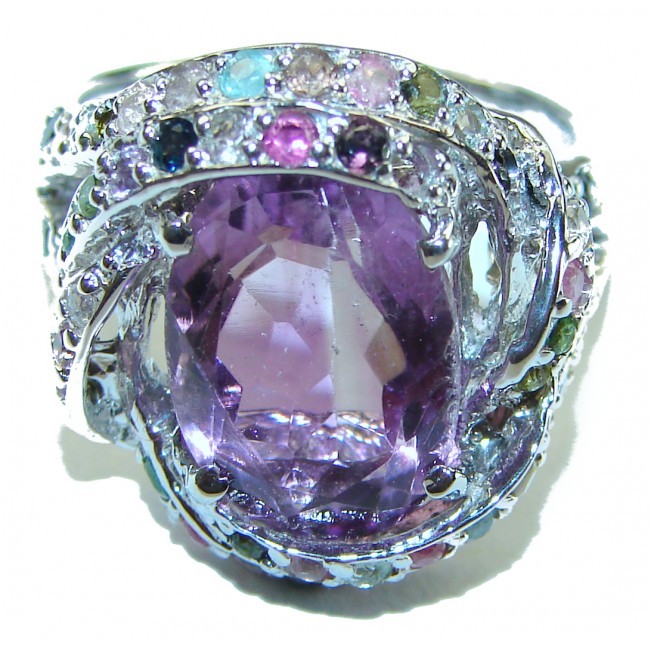 Fancy authentic Amethyst Tourmaline .925 Sterling Silver Handcrafted Ring size 7 3/4