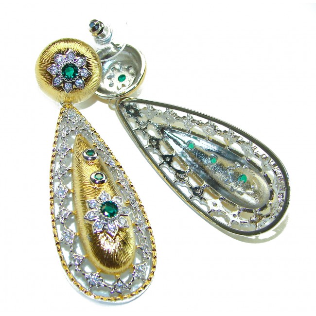 Luxurious Emerald 14K Gold over .925 Sterling Silver handcrafted Earrings