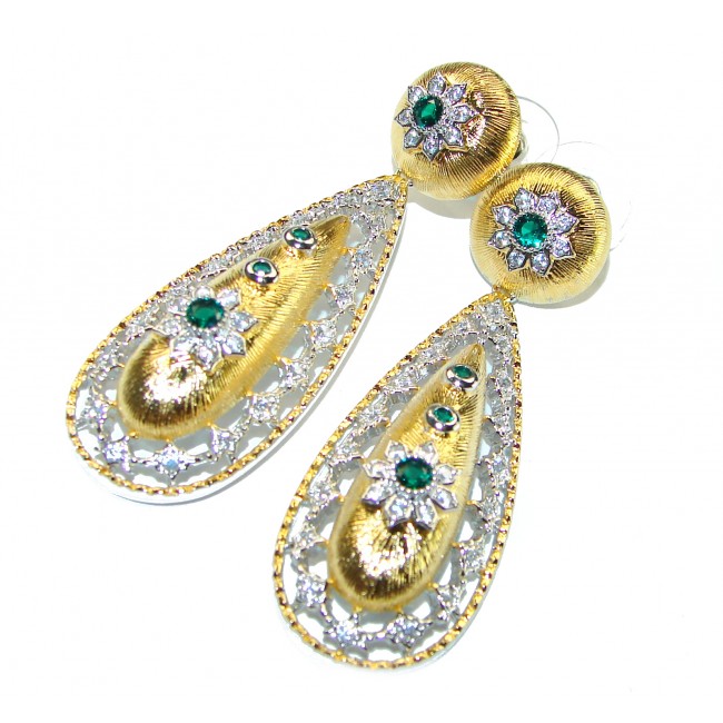 Luxurious Emerald 14K Gold over .925 Sterling Silver handcrafted Earrings