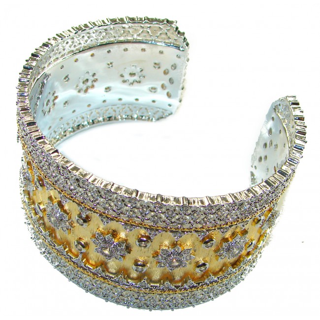 Spectacular authentic White Topaz 14K Gold over .925 Sterling Silver handmade cuff Bracelet