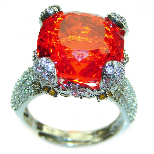 Red Passion incredible Topaz .925 Sterling Silver handmade Large Ring s. 7