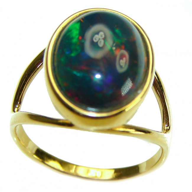 A Cosmic Blast Genuine 8.5 carat Black Opal 18K Gold over .925 Sterling Silver handmade Ring size 7 1/4