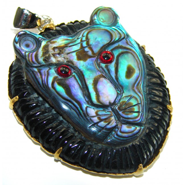 The Lion King natural Rainbow Abalone Enamel .925 Sterling Silver handmade Pendant