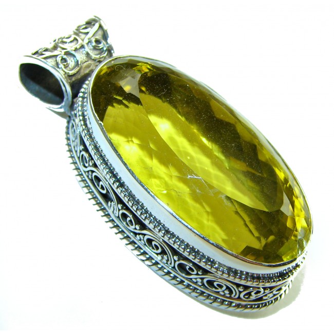 42.8 carat Oval cut flawless Lemon Quartz .925 Sterling Silver handcrafted pendant