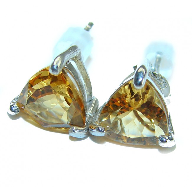Luxurious Style trillion cut Natural Citrine .925 Sterling Silver handmade earrings