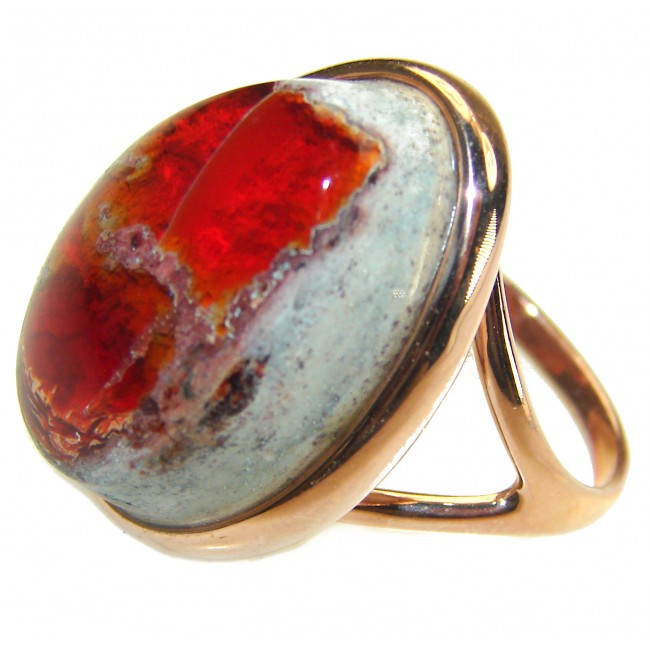 Natural Mexican Fire Opal 14K Rose Gold over .925 Sterling Silver handmade ring size 7 1/4