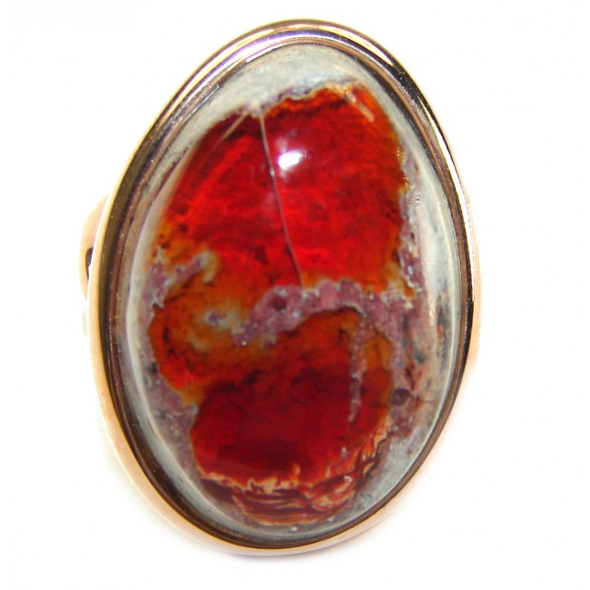 Natural Mexican Fire Opal 14K Rose Gold over .925 Sterling Silver handmade ring size 7 1/4