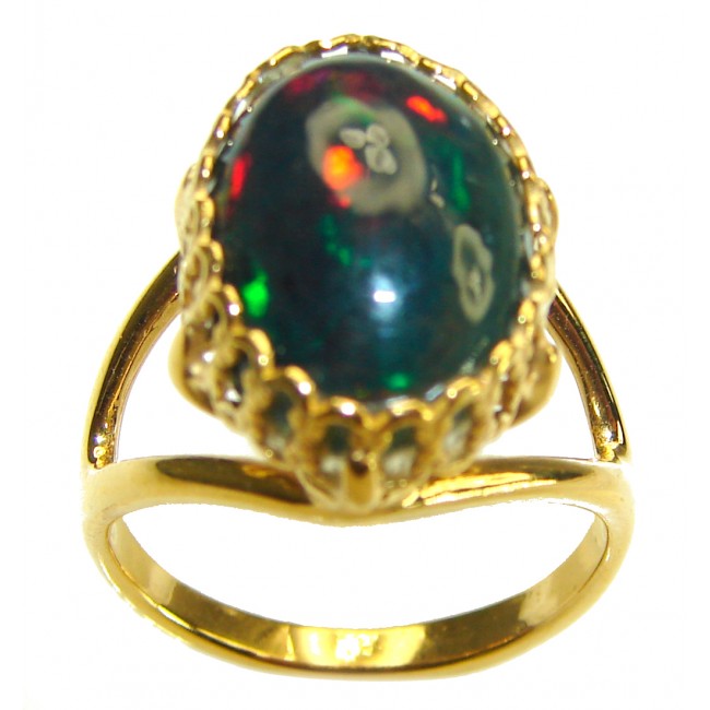 A Cosmic Blast Genuine 8.5 carat Black Opal 18K Gold over .925 Sterling Silver handmade Ring size 6