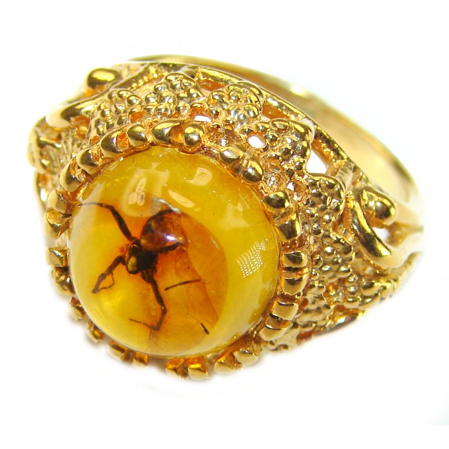 Authentic Amber with black spider inside .925 Sterling Silver handcrafted ring; s. 6