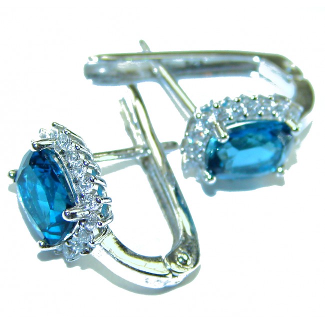 Luxurious Style Natural London Blue Topaz .925 Sterling Silver handmade earrings