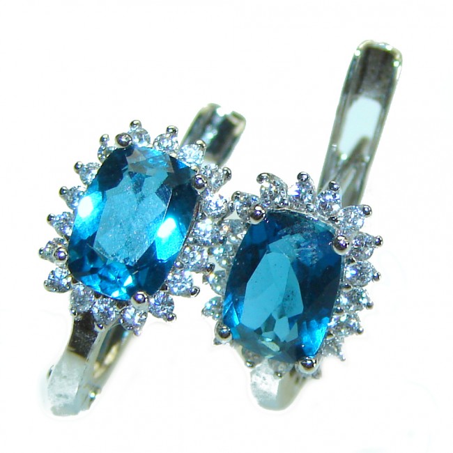 Luxurious Style Natural London Blue Topaz .925 Sterling Silver handmade earrings