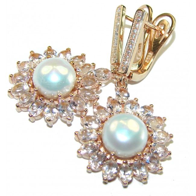 Baroque Fresh Pearl Morganite 14K Gold over .925 Sterling Silver handcrafted Earrings