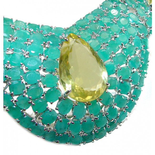 Infinity Authentic Citrine Emerald .925 Sterling Silver handcrafted large Statement necklace