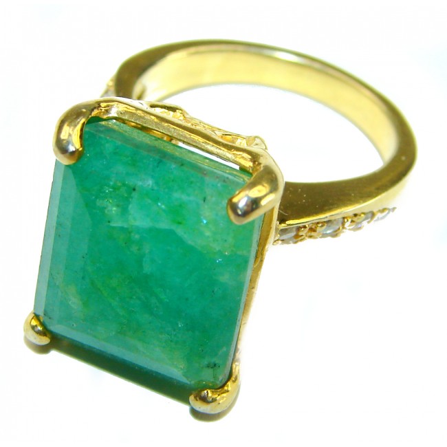 Vintage Style Jade 14K Gold over .925 Sterling Silver handmade Cocktail Ring s. 8