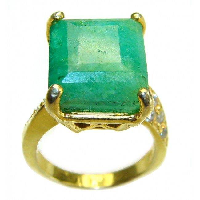 Vintage Style Jade 14K Gold over .925 Sterling Silver handmade Cocktail Ring s. 8