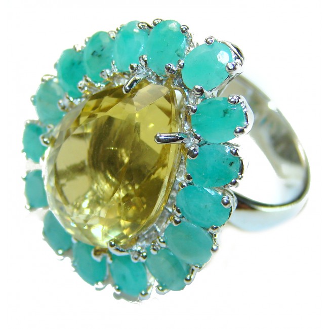 Infinity Authentic Citrine Emerald .925 Sterling Silver handcrafted ring size 6 3/4