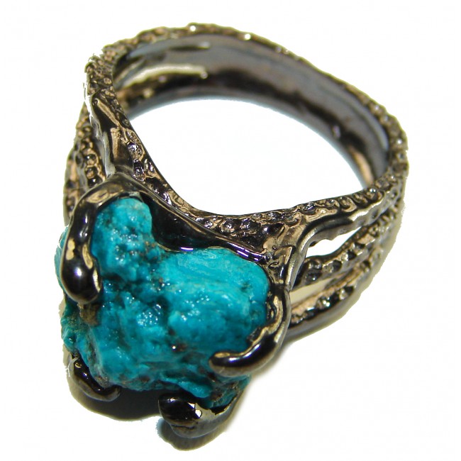 Arizona Beauty authentic Turquoise black rhodium over .925 Sterling Silver large handcrafted Ring size 9