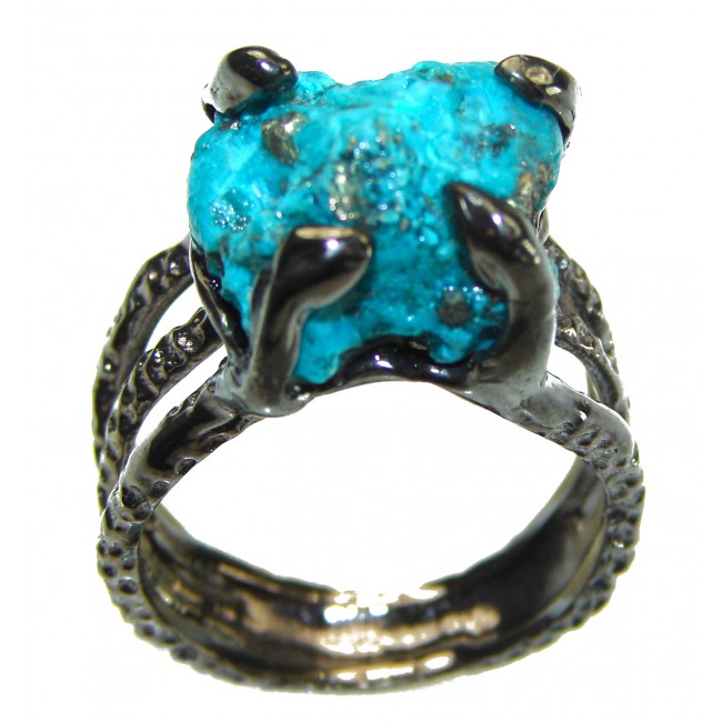 Arizona Beauty authentic Turquoise black rhodium over .925 Sterling Silver large handcrafted Ring size 9