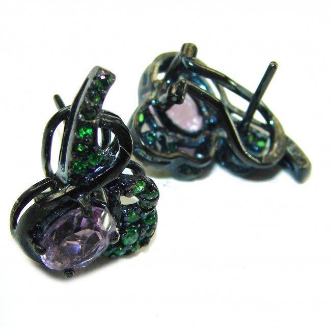 Fancy authentic Amethyst black rhodium over .925 Sterling Silver handcrafted earrings