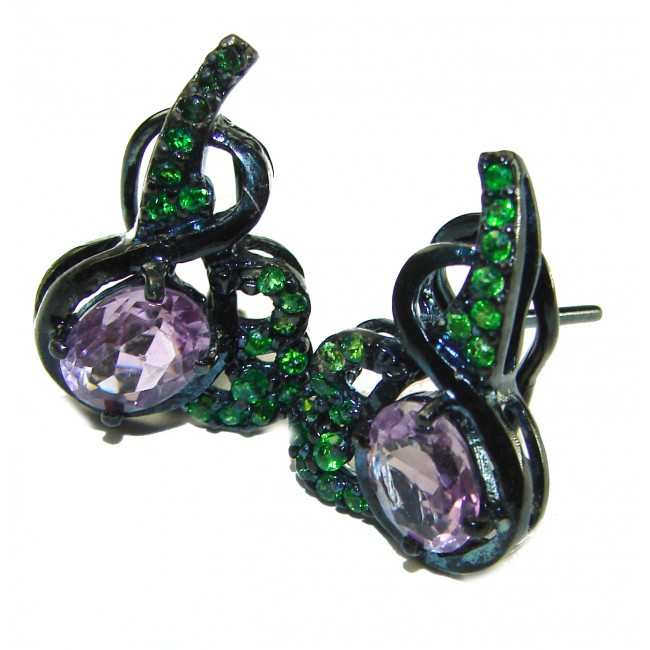 Fancy authentic Amethyst black rhodium over .925 Sterling Silver handcrafted earrings