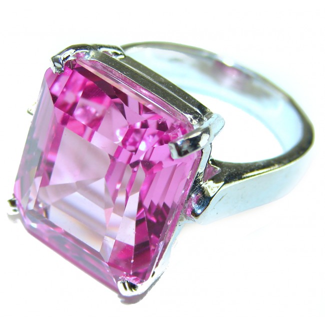 17.5 carat Princess cut Pink Topaz .925 Silver handcrafted Cocktail Ring s. 7 3/4