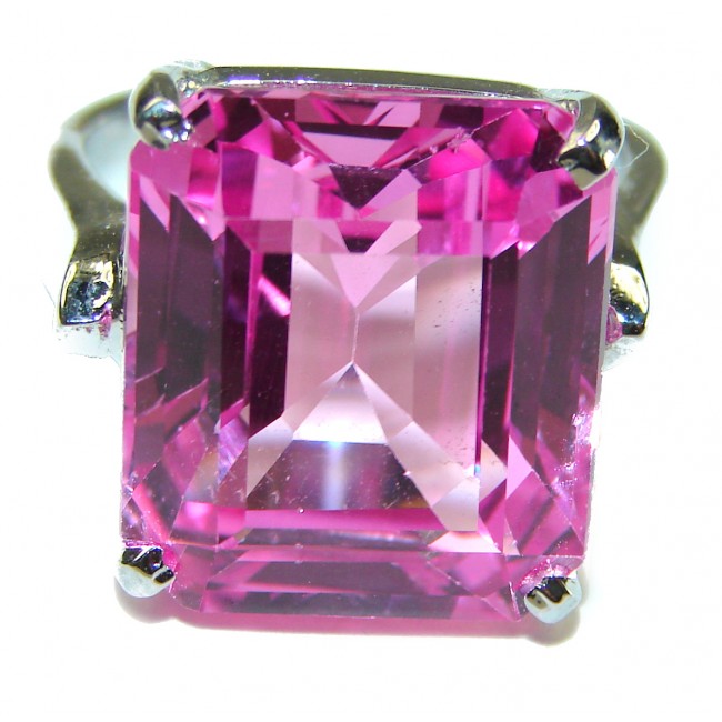 17.5 carat Princess cut Pink Topaz .925 Silver handcrafted Cocktail Ring s. 7 3/4