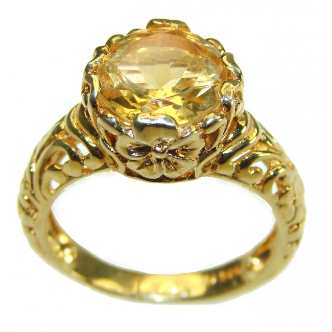 Authentic Citrine 14K Gold over .925 Sterling Silver handmade Cocktail Ring s. 9