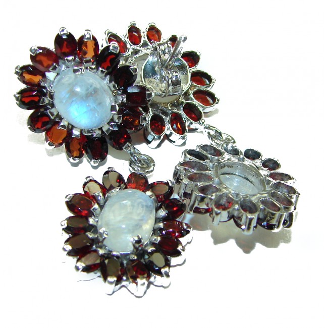 Rainbow Cascades Genuine Fire Moonstone .925 Silver handcrafted earrings