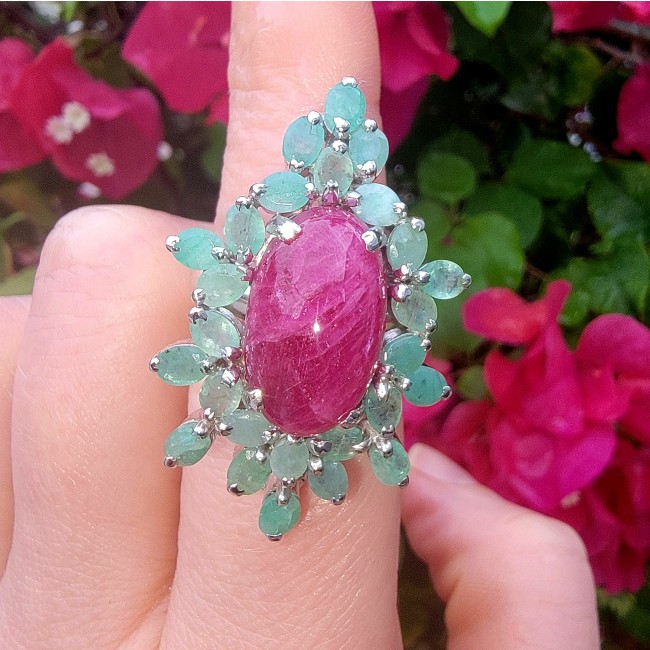 Radiant Beauty Great quality 95.5 carat unique Ruby .925 Sterling Silver handcrafted Ring size 8