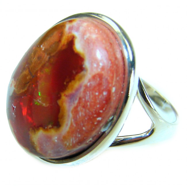 Natural Mexican Fire Opal .925 Sterling Silver handmade ring size 8 1/4