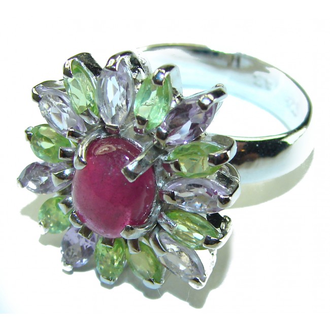 Aurora Authentic Ruby Peridot Amethyst .925 Sterling Silver handmade Ring size 9