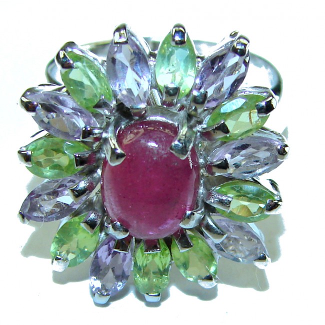 Aurora Authentic Ruby Peridot Amethyst .925 Sterling Silver handmade Ring size 9