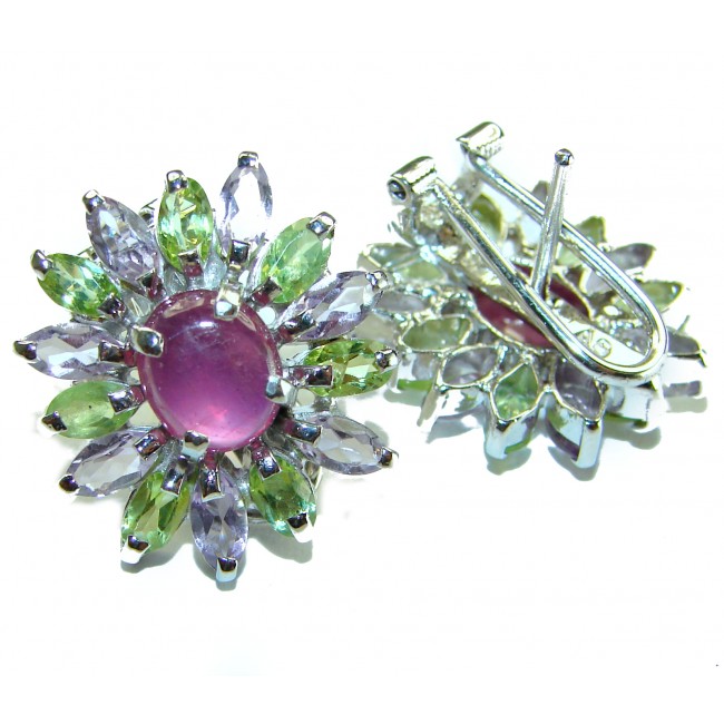 Aurora Authentic Ruby Peridot Amethyst .925 Sterling Silver handcrafted earrings