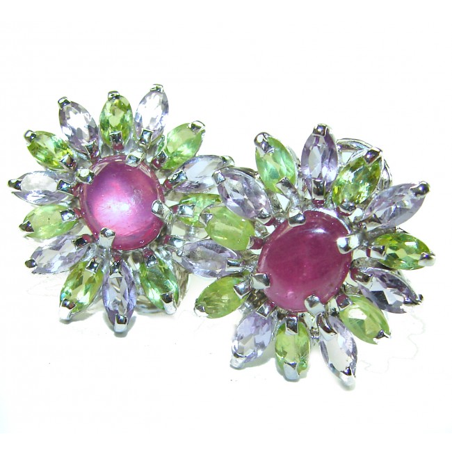 Aurora Authentic Ruby Peridot Amethyst .925 Sterling Silver handcrafted earrings