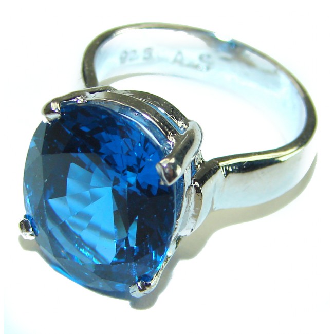 10.5 carat Fancy London Blue Topaz .925 Sterling Silver handmade Ring size 8 1/4