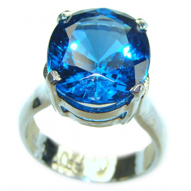 10.5 carat Fancy London Blue Topaz .925 Sterling Silver handmade Ring size 8 1/4