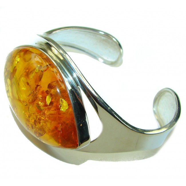 Modern Design Genuine Polish Amber .925 Sterling Silver handamde Bracelet / Cuff