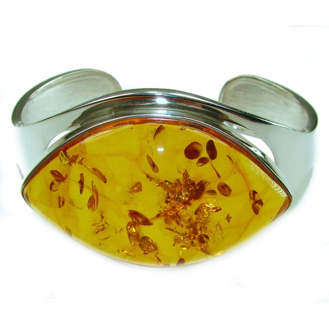 Modern Design Genuine Polish Amber .925 Sterling Silver handamde Bracelet / Cuff