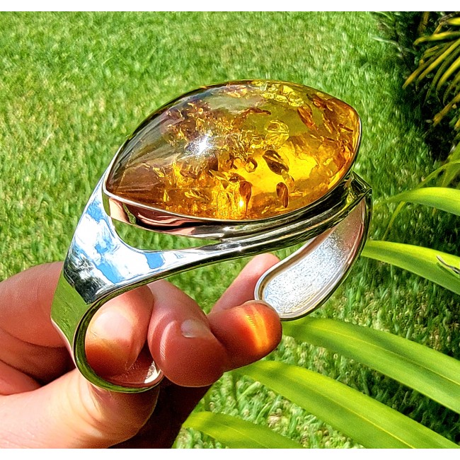 Modern Design Genuine Polish Amber .925 Sterling Silver handamde Bracelet / Cuff