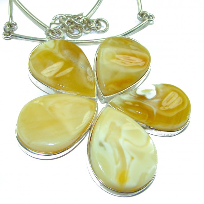 Dazzling Large Flower Natural Baltic Butterscotch Amber .925 Sterling Silver handcrafted necklace