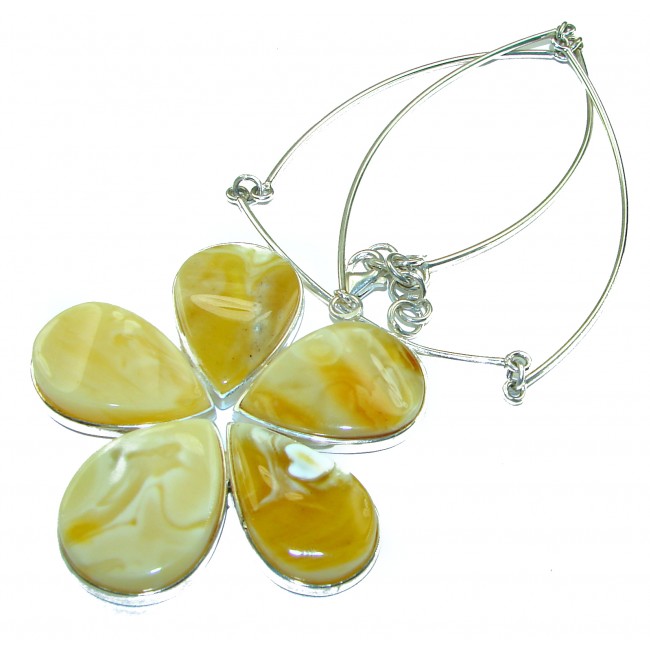 Dazzling Large Flower Natural Baltic Butterscotch Amber .925 Sterling Silver handcrafted necklace