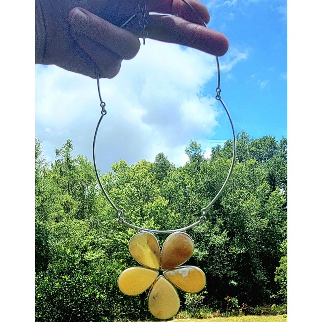 Dazzling Large Flower Natural Baltic Butterscotch Amber .925 Sterling Silver handcrafted necklace