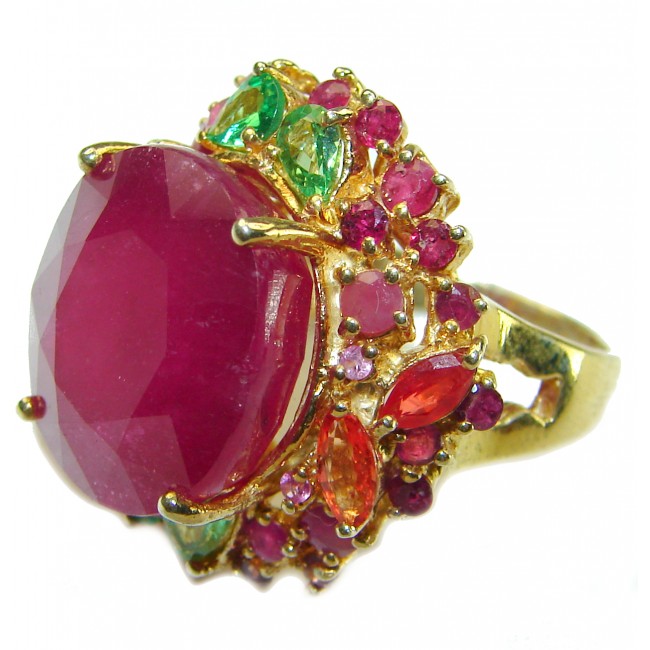 The Crimson Flame 18.5 carat Great quality unique Ruby 14K Gold over .925 Sterling Silver handcrafted Ring size 7