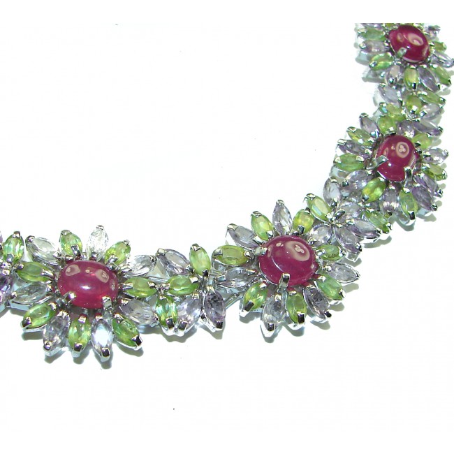 Aurora Authentic Ruby Peridot Amethyst .925 Sterling Silver handcrafted large Statement necklace