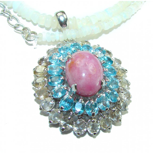 Outstanding Ruby Ethiopian Opal Beads .925 Sterling Silver handcrafted Statement necklace